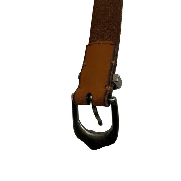 Frye Womens Tan Leather Logo Skinny Belt Antique Silver Buckle DC1130C Sz. XL main image 14